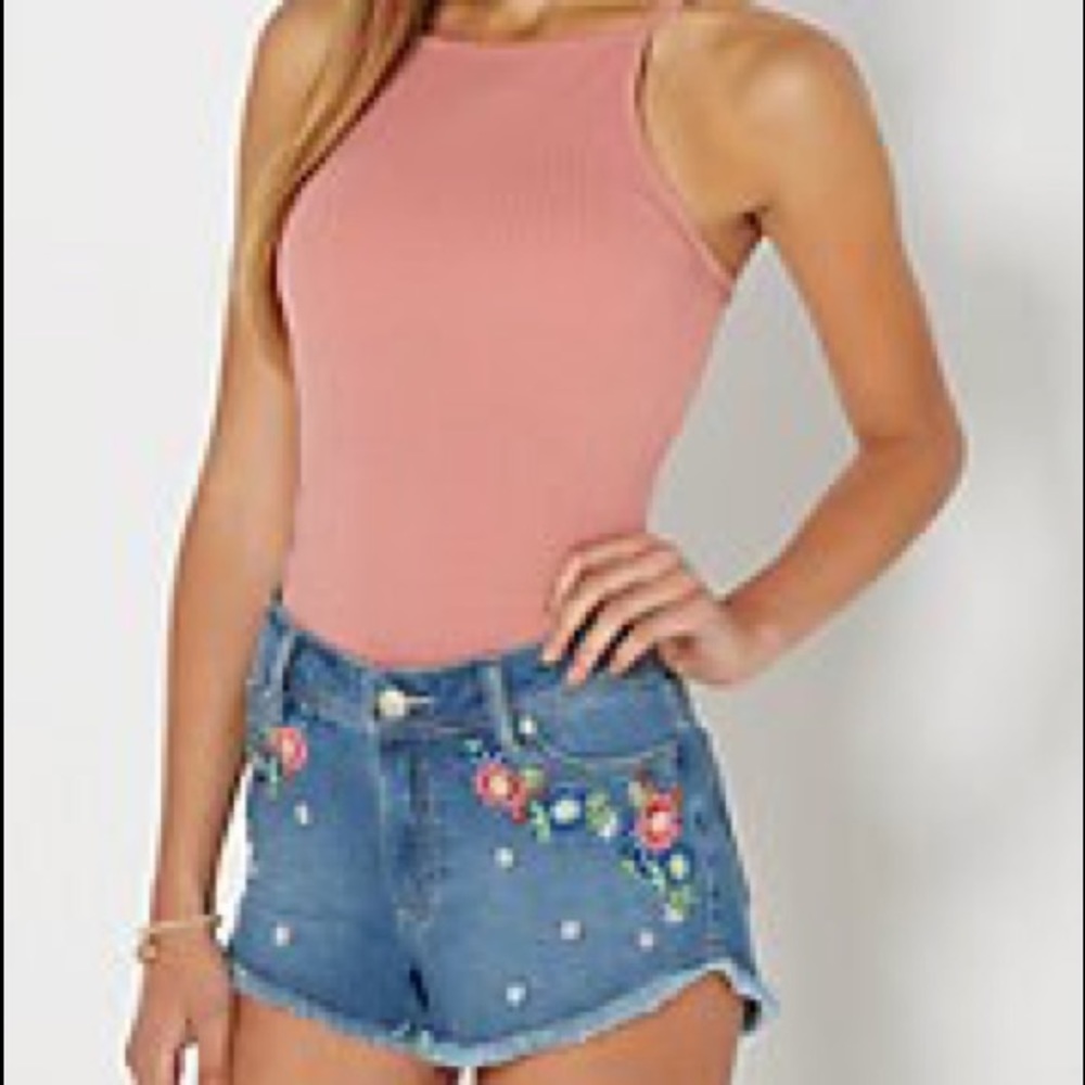 Pink ribbed high neck cami